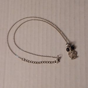 4/$40 Owl with Black Gem Eyes & Rhinestones Necklace - 18 inch Silver Chain